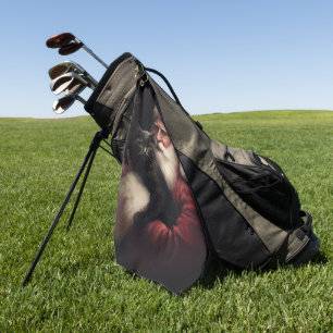 Black Cat With Santa Claus Festive Christmas Golf Towel