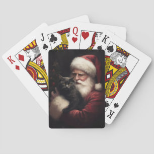 Black Cat With Santa Claus Festive Christmas  Playing Cards