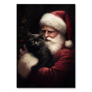 Black Cat With Santa Claus Festive Christmas  Table Number
