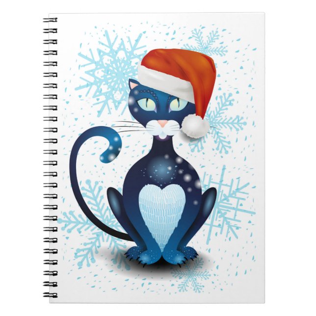 Black Cat with Santa's Hat Notebook (Front)