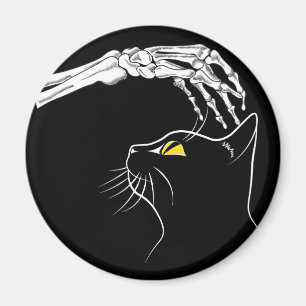 Black Cat With Skeleton Hand Halloween Spooky Magnet