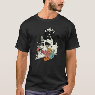 Black Cat With Skull Floral Kitten Cat Mum Cat T-Shirt