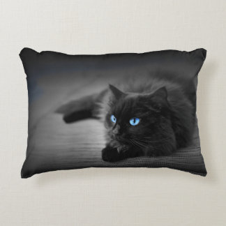 Black Cat with Striking Blue Eyes – Feline Accent Decorative Cushion