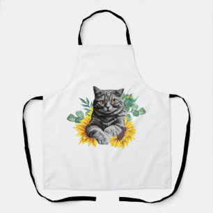 Black Cat With SunFlowers, Gifts For Kitten Lovers Apron