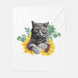 Black Cat With SunFlowers, Gifts For Kitten Lovers Fleece Blanket