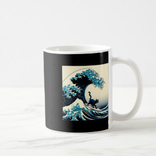 Black Cat With Surf Surfing The Great Wave Men Wom Coffee Mug