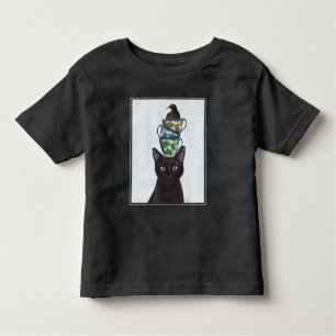 Black Cat with Teacups and Blackbird Toddler T-Shirt