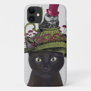 Black Cat with Teapot and Owl iPhone 11 Case