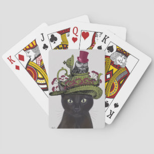 Black Cat with Teapot and Owl Playing Cards