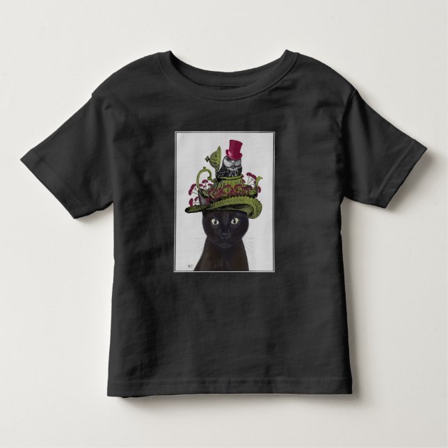 Black Cat with Teapot and Owl Toddler T-Shirt (Front)