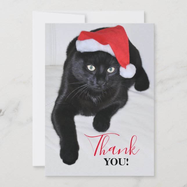 Black Cat with the Red Santa Hat Thank You Card (Front)