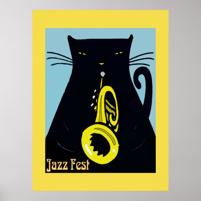 Black Cat with Trumpet Poster (Front)