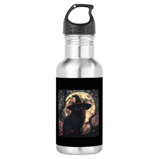 Black Cat with Witch Hat Halloween  710 Ml Water Bottle (Front)