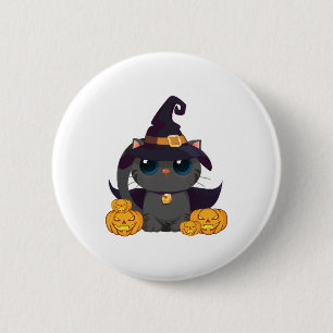 Black Cat With With Jack O Lantern Halloween Shirt 6 Cm Round Badge