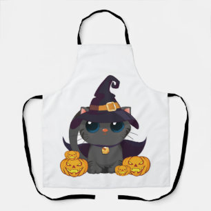 Black Cat With With Jack O Lantern Halloween Shirt Apron