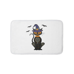 Black Cat With With Jack O Lantern Halloween Shirt Bath Mat