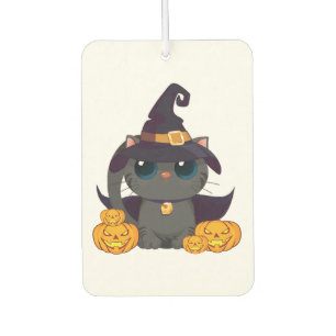 Black Cat With With Jack O Lantern Halloween Shirt Car Air Freshener