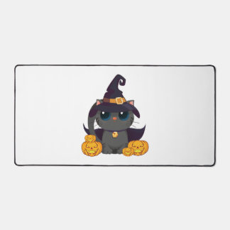 Black Cat With With Jack O Lantern Halloween Shirt Desk Mat