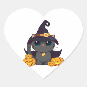 Black Cat With With Jack O Lantern Halloween Shirt Heart Sticker