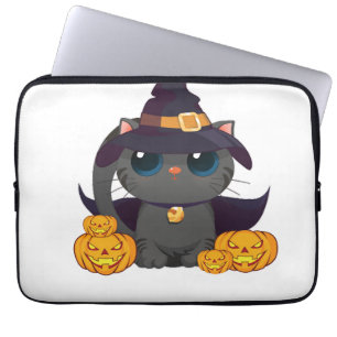 Black Cat With With Jack O Lantern Halloween Shirt Laptop Sleeve