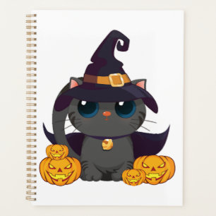 Black Cat With With Jack O Lantern Halloween Shirt Planner