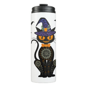 Black Cat With With Jack O Lantern Halloween Shirt Thermal Tumbler