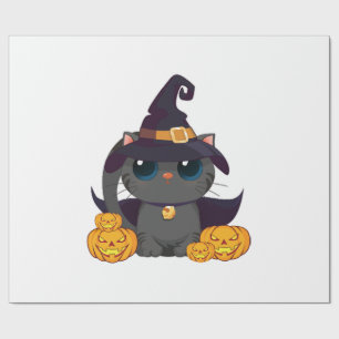 Black Cat With With Jack O Lantern Halloween Shirt Wrapping Paper