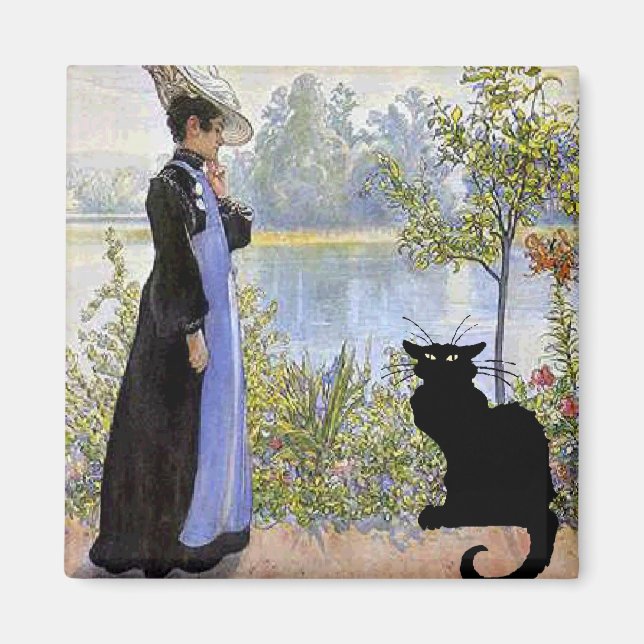 Black Cat With Woman Magnet (Front)