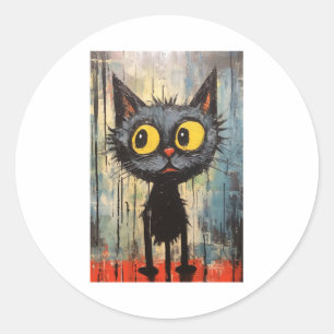 Black Cat With Yellow Eyes   Classic Round Sticker