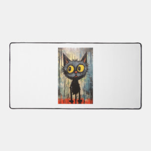 Black Cat With Yellow Eyes Desk Mat
