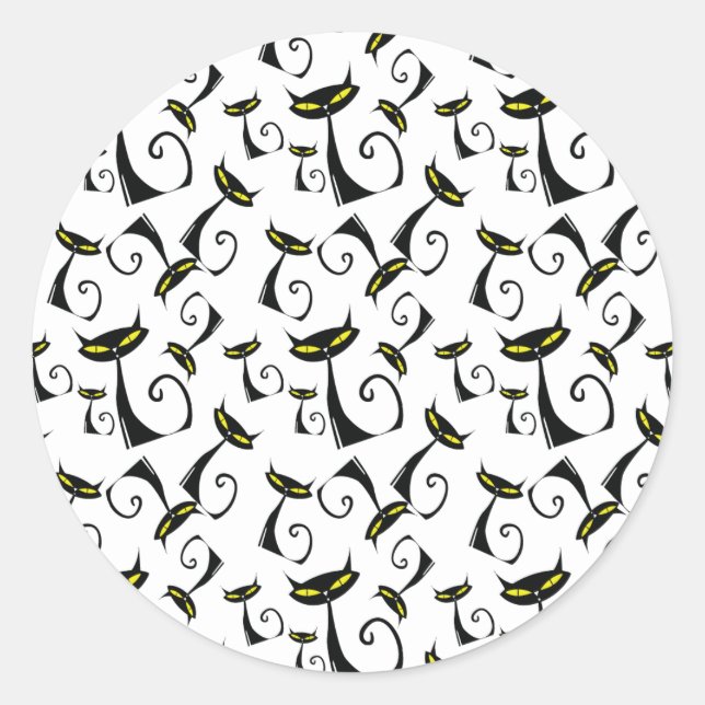 Black Cat with Yellow Eyes Halloween Pattern Classic Round Sticker (Front)