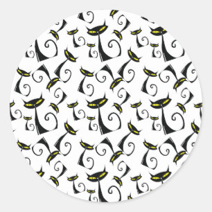 Black Cat with Yellow Eyes Halloween Pattern Classic Round Sticker
