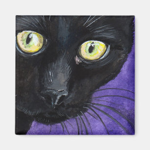 Black Cat with Yellow Eyes Illustration Magnet