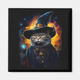 Black Cat Wizard Halloween Witch Mystical Black Magnet