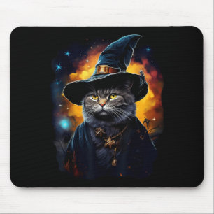 Black Cat Wizard Halloween Witch Mystical Black Mouse Pad