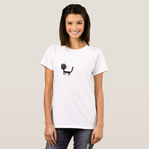 Black Cat  Women's Basic T-Shirt, White T-Shirt