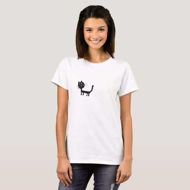 Black Cat  Women's Basic T-Shirt, White T-Shirt (Front Full)