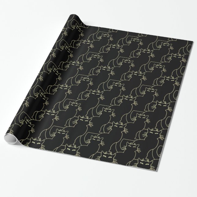 Black Cat Wrapping Paper Cat Halloween Paper (Unrolled)