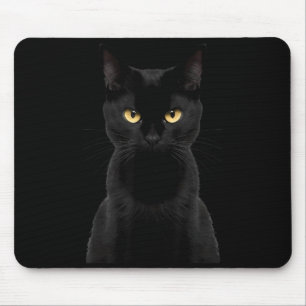Black Cat Yellow Eyes Angry Cat Funny Staring Cat Mouse Pad