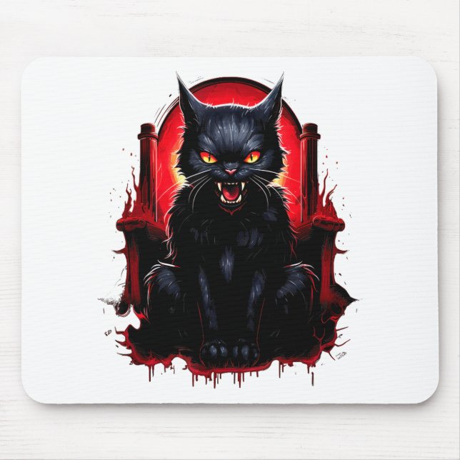 Black Cat Yellow Eyes Cats Angry Mouse Pad (Front)
