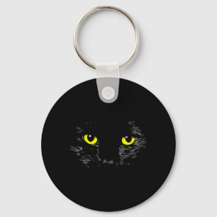 Black Cat Yellow Eyes Kitten Face Halloween Key Ring