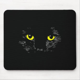 Black Cat Yellow Eyes Kitten Face Halloween Mouse Pad