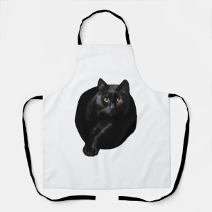 Black Cat Yellow Eyes Long Sleeves Cats Tee Shirt Apron