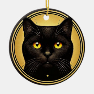 Black Cat Yellow Eyes Ornament