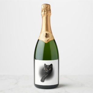 Black Cat Yellow Eyes Sparkling Wine Label
