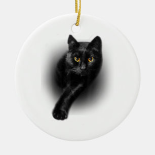 Black Cat Yellow Eyes T-Shirt Cats Tee Ceramic Ornament