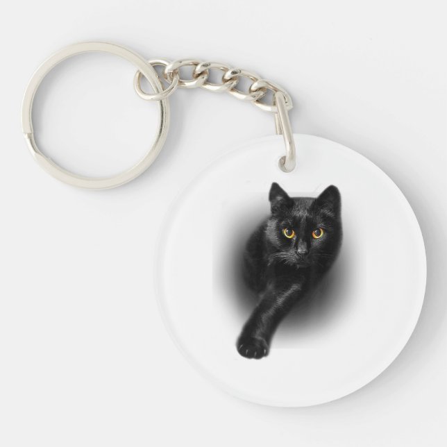 Black Cat Yellow Eyes T-Shirt Cats Tee Key Ring (Front)