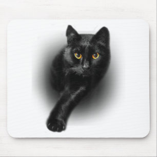 Black Cat Yellow Eyes T-Shirt Cats Tee Mouse Pad