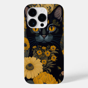 Black Cat Yellow Eyes Vintage Flowers Case-Mate iPhone 14 Pro Case
