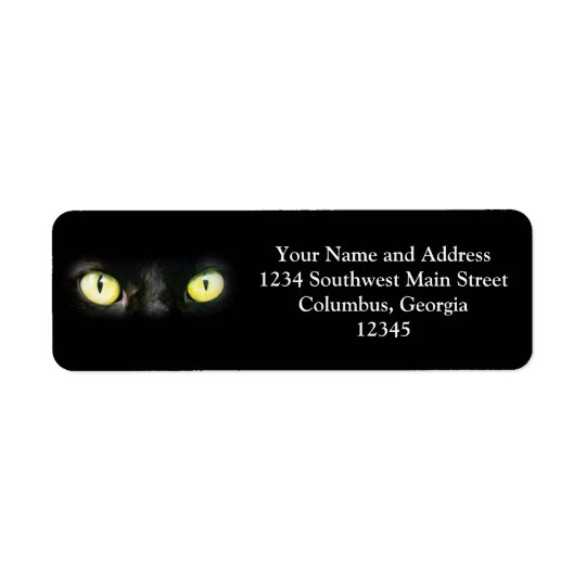 Black Cat, Yellow Green Eyes, Sleek and Spooky Return Address Label